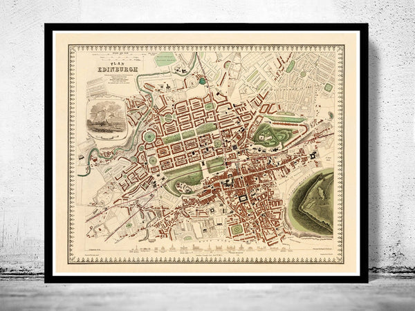 Old Map of Edinburgh 1853 Edinbourg with gravures, Scotland | Vintage Poster Wall Art Print | Wall Map Print | Old Map Print | Map Gift