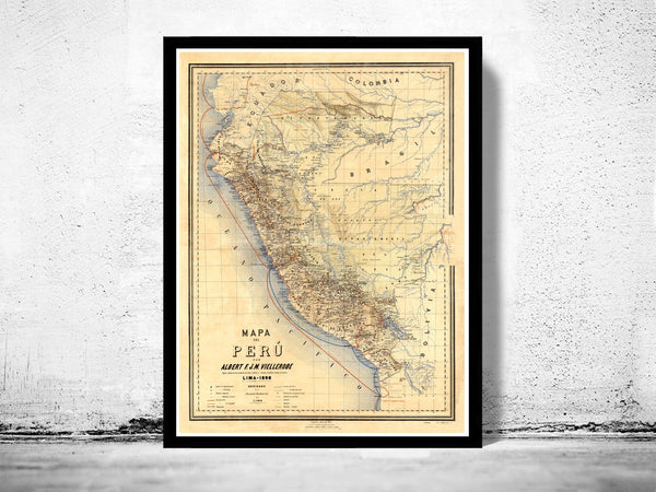 Old map of Peru 1896 Vintage Map | Vintage Poster Wall Art Print | Wall Map Print | Old Map Print | Map Gift | Anniversary gift