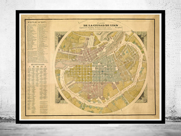 Old map of Lima Peru 1830 Vintage Map | Vintage Poster Wall Art Print | Wall Map Print | Old Map Print | Map Gift | Anniversary gift