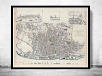 Old Map of Liverpool with gravures England 1836 Vintage Map | Vintage Poster Wall Art Print | Wall Map Print | Old Map Print | Map Gift