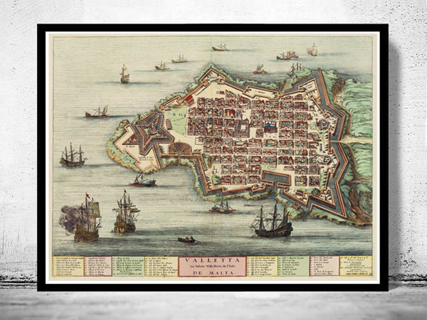 Old Map of Valletta Malta 1705 vintage Map | Vintage Poster Wall Art Print | | Map Gift | Anniversary gift | Housewarming Gift