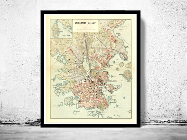 Old map of Helsinki 1897 | Vintage Poster Wall Art Print | Wall Map Print | Old Map Print | Map Gift | Anniversary gift