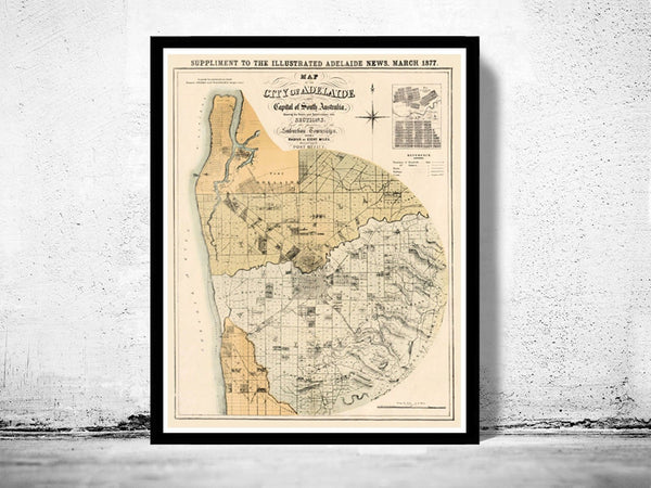 Vintage Map of Adelaide City , Australia Oceania 1877 | Vintage Poster Wall Art Print | Wall Map Print | Old Map Print | Map Gift