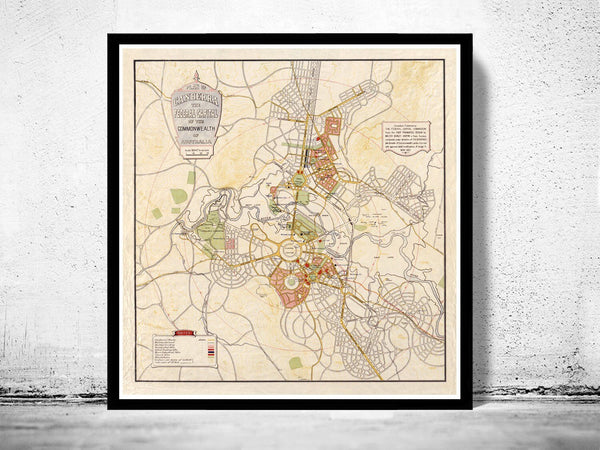 Old Map of Canberra City Australia 1927 vintage Map | Vintage Poster Wall Art Print | Wall Map Print | Old Map Print | Map Gift