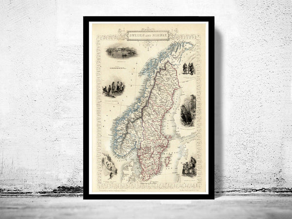 Old Map of Norway and Sweden 1851 Scandinavia Antique Baltic Sea Vintage Map | Vintage Poster Wall Art Print | Wall Map Print | | Map Gift