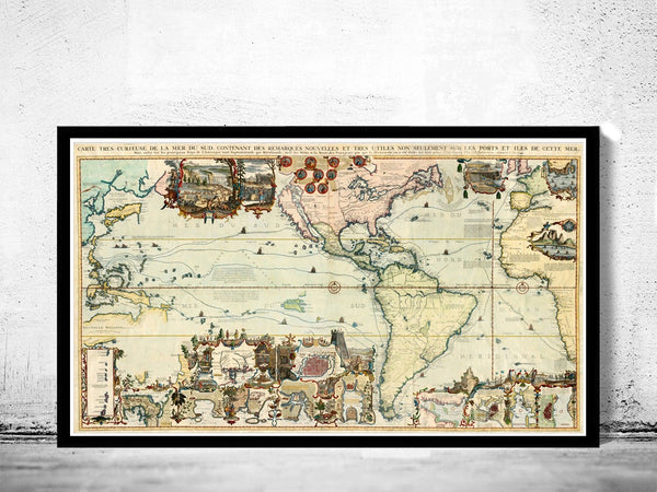 Old World Map 1719 Vintage Map New Discoveries | World Map Gift World Map Print | Vintage World Map | World Map Wall Art | Map Gift