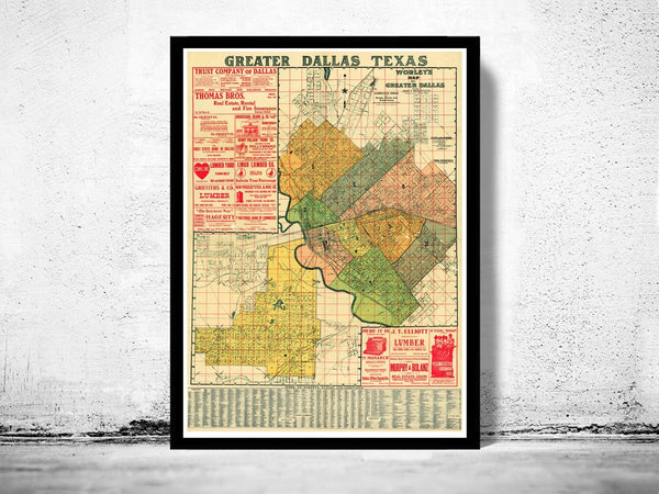 Old map of Dallas 1905 Texas Vintage Map | Vintage Poster Wall Art Print | Wall Map Print | Old Map Print | Map Gift | Anniversary gift