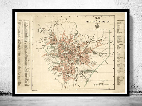 Old Map of Munster Germany 1913 Vintage Map | Vintage Poster Wall Art Print | Wall Map Print | Old Map Print | Map Gift | Anniversary gift