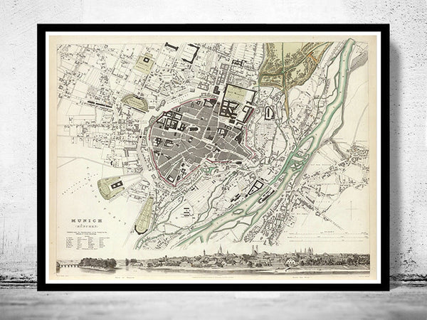 Old Map of Munich Germany 1832 Munchen Vintage Map | Vintage Poster Wall Art Print | Wall Map Print | Old Map Print | Map Gift