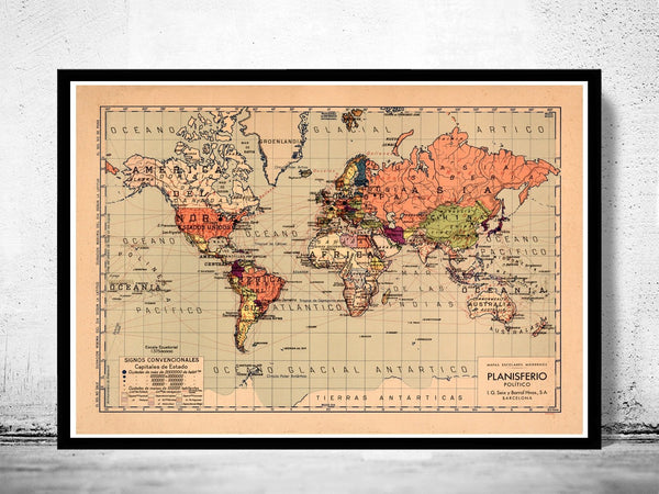 Old World Map Atlas Vintage World Map Mercator projection | World Map Gift World Map Print | Vintage World Map | World Map Wall Art