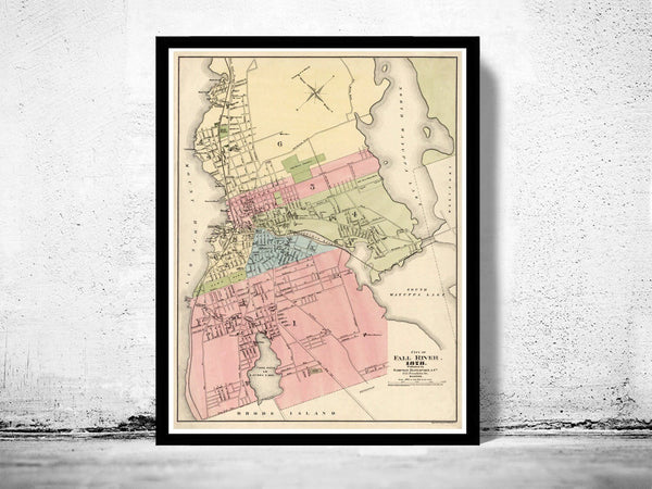 Old Map of Fall River 1878 Massachusetts | Vintage Poster Wall Art Print | Wall Map Print | Old Map Print | Map Gift | Anniversary gift