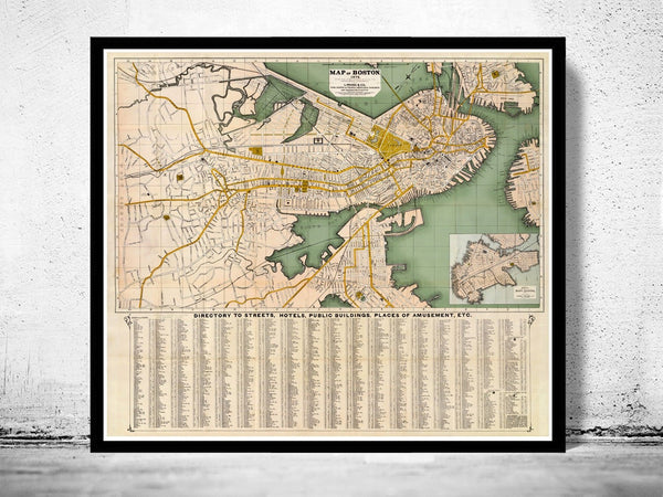 Old Map of Boston 1872 Massachusetts Vintage Map | Vintage Poster Wall Art Print | Wall Map Print | Old Map Print | Map Gift