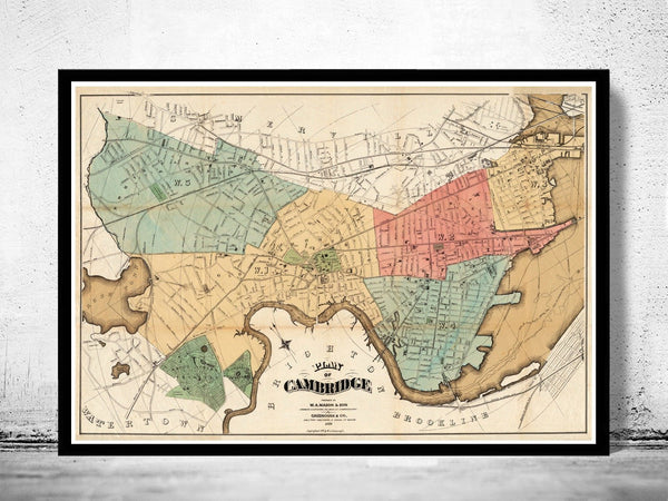 Old Map of Cambridge Massachusetts 1878 Vintage Map | Vintage Poster Wall Art Print | Wall Map Print | Old Map Print | Map Gift