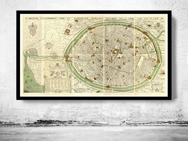 Old Map of Bruges, belgium, Brugae Flandorum 1562 | Vintage Poster Wall Art Print | Wall Map Print | Old Map Print | Map Gift