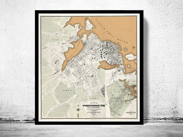 Old map of Portsmouth New Hampshire 1876 | Vintage Poster Wall Art Print | Wall Map Print | Old Map Print | Map Gift | Anniversary gift