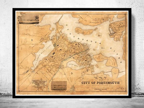 Old map of Portsmouth New Hampshire 1850 Vintage Map | Vintage Poster Wall Art Print | Wall Map Print | Old Map Print | Map Gift