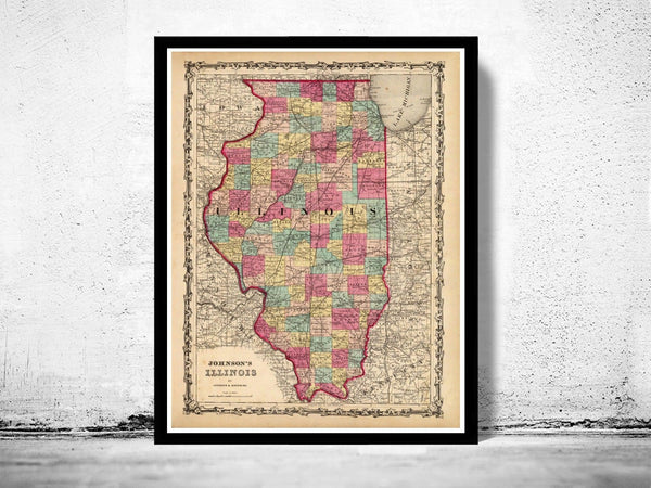 Old Map Illinois 1860 Vintage Map | Vintage Poster Wall Art Print | Wall Map Print | Old Map Print | Map Gift | Anniversary gift