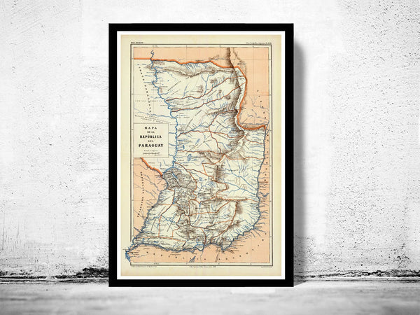 Old Map Paraguay 1888 Vintage Map | Vintage Poster Wall Art Print | Wall Map Print | Old Map Print | Map Gift | Anniversary gift