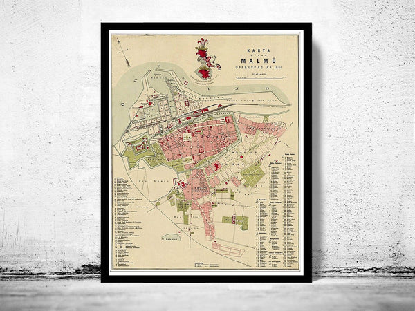 Old Map of Malmo Sweden 1881 Vintage Map | Vintage Poster Wall Art Print | Wall Map Print | Old Map Print | Map Gift | Anniversary gift