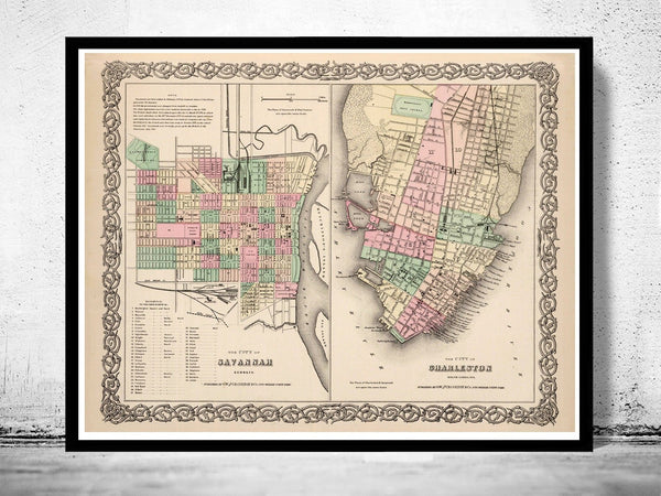 Vintage map of Savannah and Charleston GA Georgia 1895 | Vintage Poster Wall Art Print | Wall Map Print | Old Map Print | Map Gift