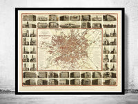 Old Map of Manchester with gravures England 1857 Vintage Map | Vintage Poster Wall Art Print | Wall Map Print | Old Map Print | Map Gift