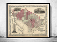 Old Map Washington DC 1864 Vintage Map | Vintage Poster Wall Art Print | Wall Map Print | Old Map Print | Map Gift | Anniversary gift