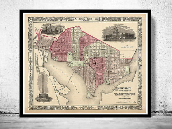 Old Map Washington DC 1864 Vintage Map | Vintage Poster Wall Art Print | Wall Map Print | Old Map Print | Map Gift | Anniversary gift