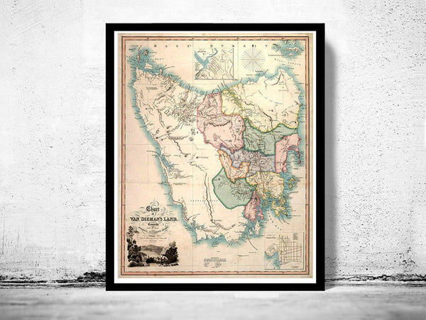 Old Map of Tasmania Old Map 1833 Vintage Map | Vintage Poster Wall Art Print | Wall Map Print | Old Map Print | Map Gift| Housewarming Gift