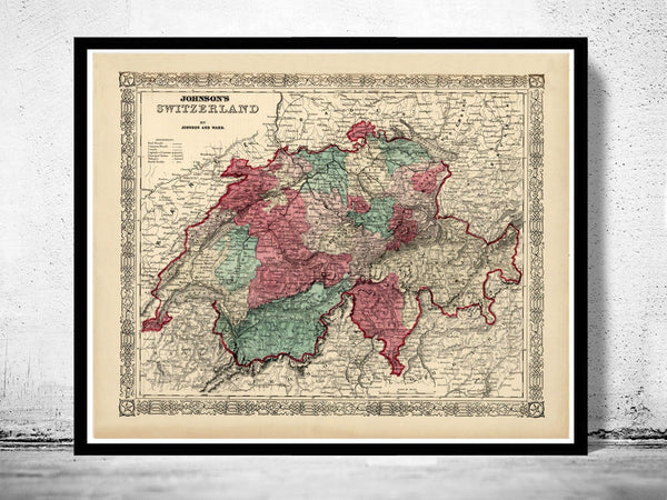 Old Map of Switzerland Antique Schweiz 1865 | Vintage Poster Wall Art Print | Wall Map Print | Old Map Print | Map Gift| Housewarming Gift