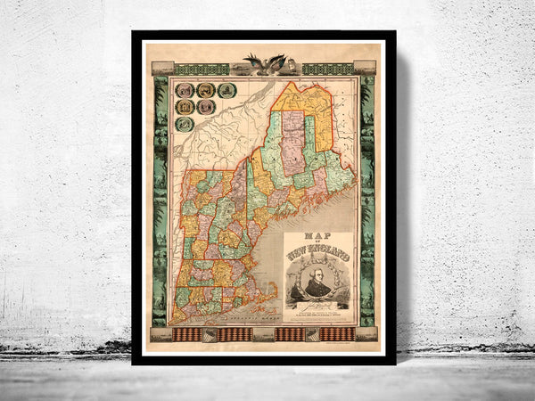 Old Map of New England 1847 Vintage Map of New England Vintage Map | Vintage Poster Wall Art Print | Wall Map Print | Old Map Print