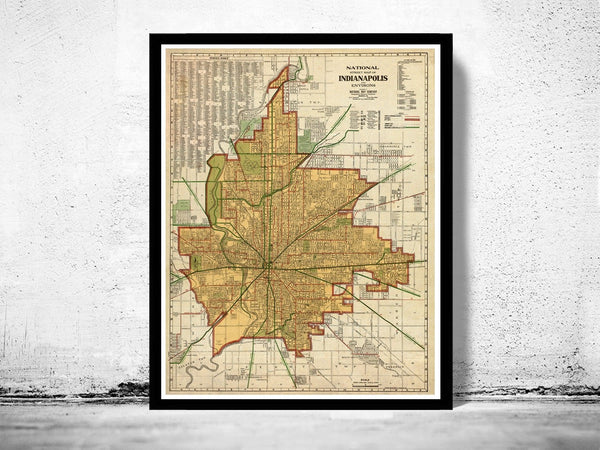 Old Map of Indianapolis 1921 | Vintage Poster Wall Art Print | Wall Map Print | Old Map Print | Map Gift | Anniversary gift