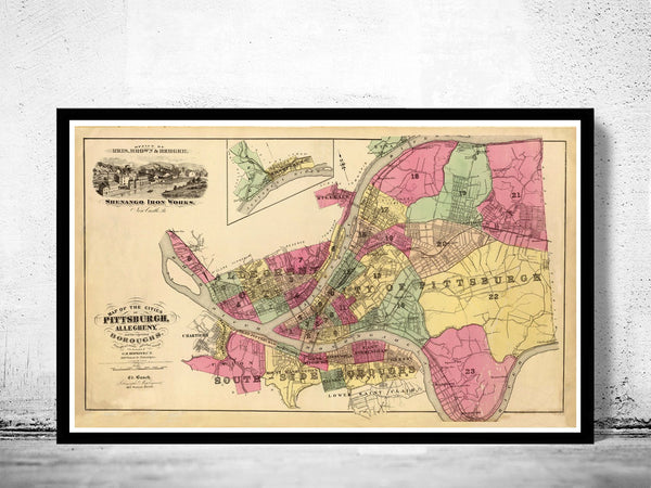 Old Map of Pittsburgh Allegheny 1872 Vintage map | Vintage Poster Wall Art Print | Wall Map Print | Old Map Print | Map Gift