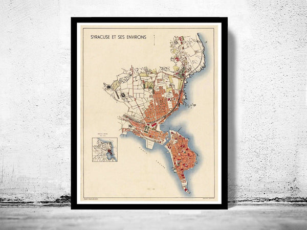 Old Map of Syracuse Sicily, Italia 1930 Siracusa | Vintage Poster Wall Art Print | Wall Map Print | Old Map Print | Map Gift