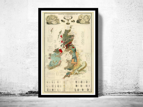 Old Map of United Kingdom Geological Palaeontological 1854 Vintage Map | Vintage Poster Wall Art Print | Wall Map Print | Old Map Print