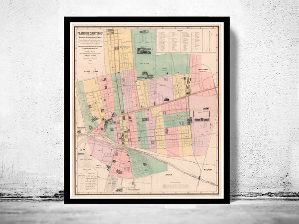 Old Map of Santiago de Chile 1875 Vintage Map | Vintage Poster Wall Art Print | Wall Map Print | Old Map Print | Map Gift| Housewarming Gift