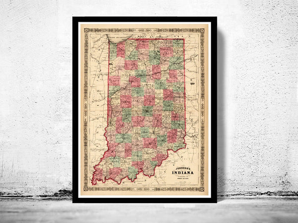 Old Map Indiana State 1864 United States of America | Vintage Poster Wall Art Print | Wall Map Print | Old Map Print | Map Gift