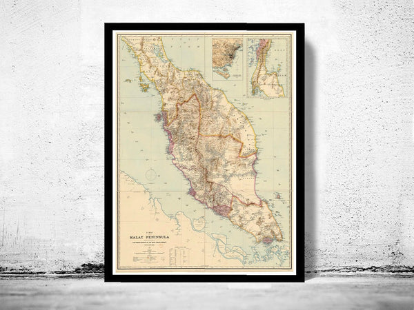 Old Map of Malay Peninsula Singapore 1898 Vintage Map | Vintage Poster Wall Art Print | Wall Map Print | Old Map Print | Map Gift