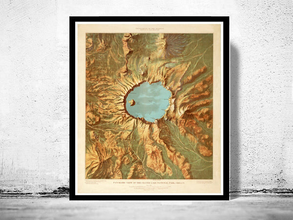 Panoramic View of the Crater Lake National Park Oregon 1915 United States | Vintage Poster Wall Art Print | | Map Gift | Anniversary gift