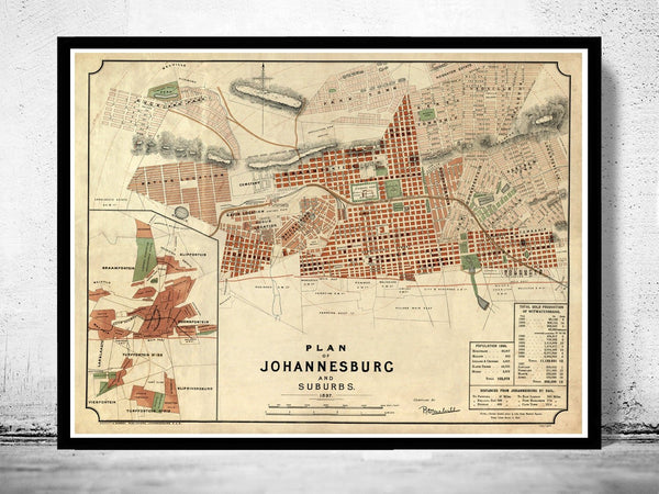 Old Map of Johannesburg South Africa 1897 Vintage Map | Vintage Poster Wall Art Print | Wall Map Print | Old Map Print | Map Gift