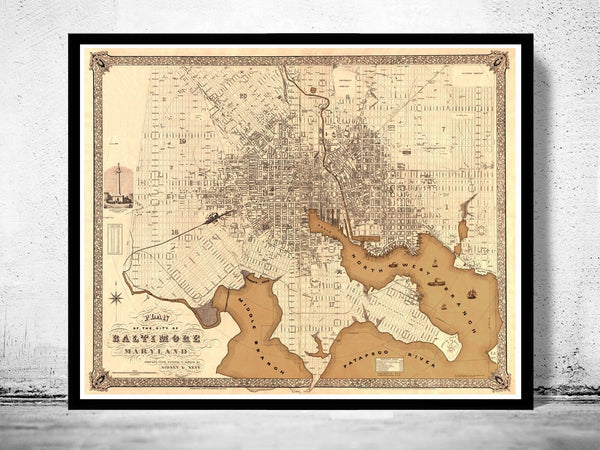 Old Map of Baltimore Maryland 1851 Vintage Map | Vintage Poster Wall Art Print | Wall Map Print | Old Map Print | Map Gift