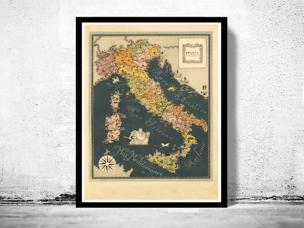 Old Map of Italy Pictorial Map italia | Vintage Poster Wall Art Print | Wall Map Print | Old Map Print | Map Gift | Anniversary gift