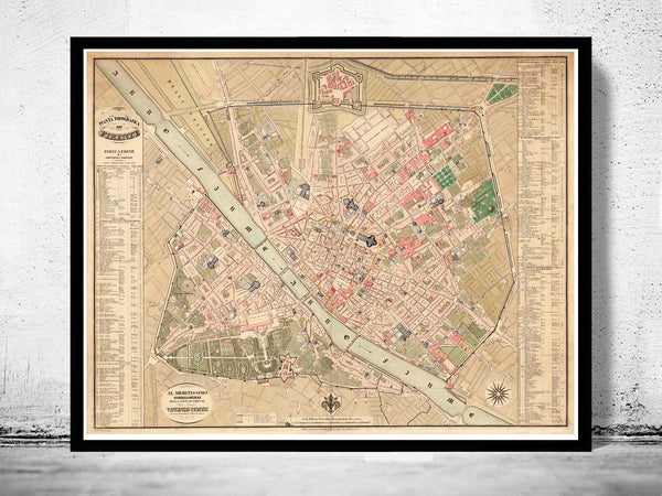 Old Map of Florence Italy 1850 Vintage Map | Vintage Poster Wall Art Print | Wall Map Print | Old Map Print | Map Gift | Anniversary gift