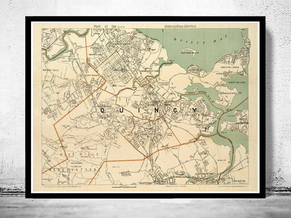 Old Map of Quincy 1908 Massachusetts Vintage Map | Vintage Poster Wall Art Print | Wall Map Print | Old Map Print | Map Gift