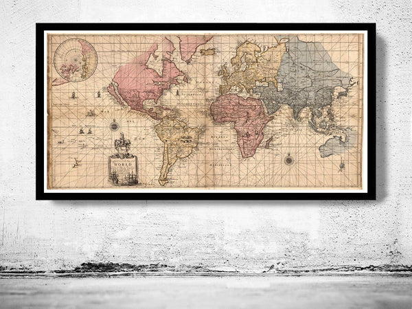 Old World Map 1676 Antique World Map | World Map Gift World Map Print | Vintage World Map | World Map Wall Art | Map Gift| Housewarming Gift