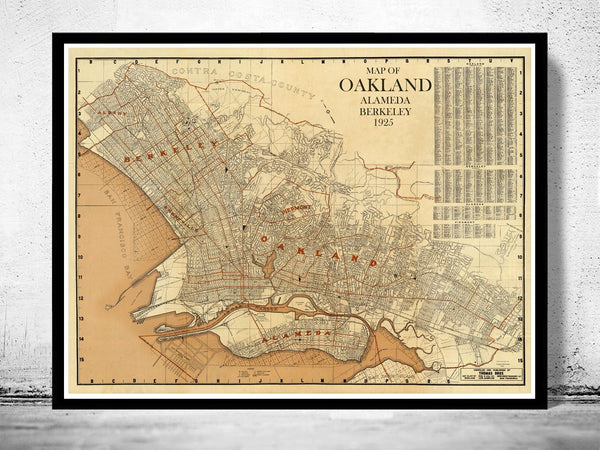 Old map Oakland Alameda Berkeley California 1925 | Vintage Poster Wall Art Print | Wall Map Print | Old Map Print | Map Gift