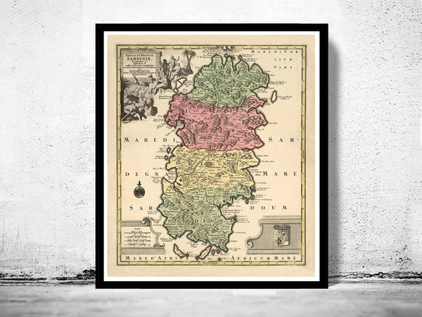 Old Map of Sardinia Sardegna 1720 Vintage Map | Vintage Poster Wall Art Print | Wall Map Print | Old Map Print | Map Gift