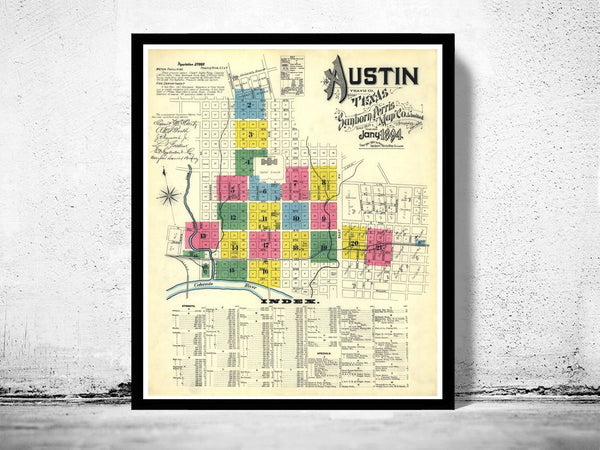 Old map of Austin Texas 1894 | Vintage Poster Wall Art Print | Wall Map Print | Old Map Print | Map Gift | Anniversary gift