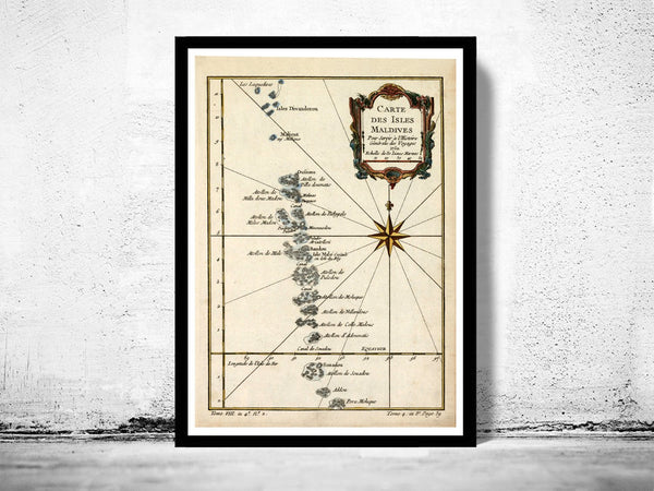 Old Map of Maldives Islands 1750 | Vintage Poster Wall Art Print | Wall Map Print | Old Map Print | Map Gift | Anniversary gift