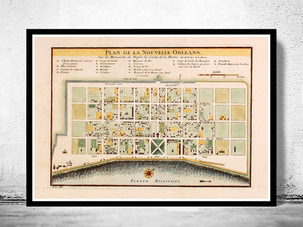 Old Map of New Orleans 1764 Vintage Map of New Orleans | Vintage Poster Wall Art Print | Wall Map Print | Old Map Print | Map Gift