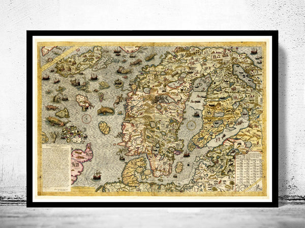 Old Map of Norway Sweden Scandinavia Antique Norwegen 1572 Antony Lafreri Magnus | Vintage Poster Wall Art Print | Wall Map Print |